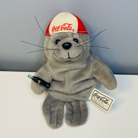 Vintage 1997 Coca-Cola Beanie Plush Seal Wearing Baseball Cap & Holding Coke - Picture 1 of 8